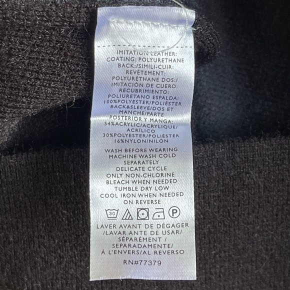 Womens Top ANN TAYLOR Black Shell Tee Leatherette Front Knit Short Sleeve Blouse - Picture 6 of 6